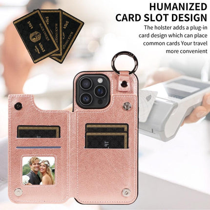 Compatible with Apple iPhone 16 Pro Max Case with Ring and Card Holder, PU Leather, Rose Gold Pink, Skalo.
