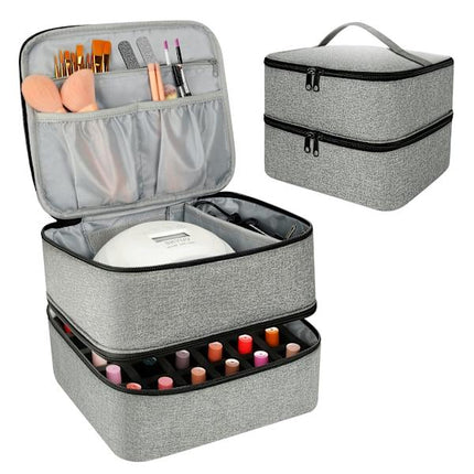 Nail Polish Storage Case with UV Light Gray Professional Organizer for Nail Kits.