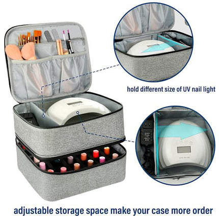 Nail Polish Storage Case with UV Light Gray Professional Organizer for Nail Kits.