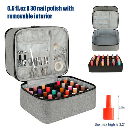 Nail Polish Storage Case with UV Light Gray Professional Organizer for Nail Kits.