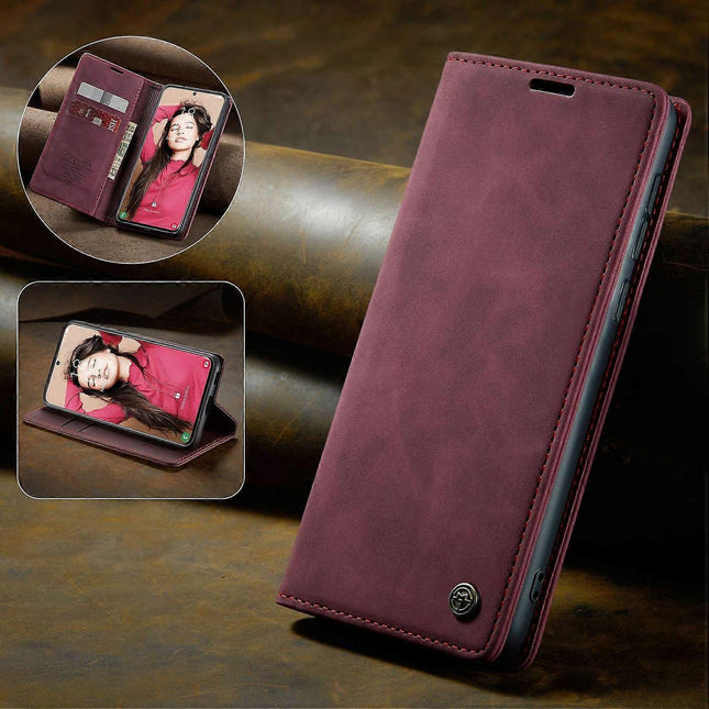 Compatible with Samsung Galaxy S21 FE Wallet Case Stand with Automatic Suction PU Leather Case Red Samsung.