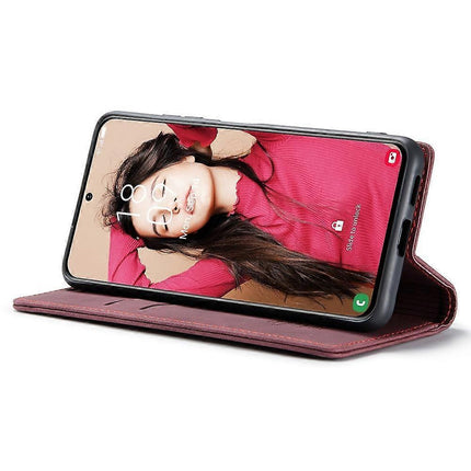 Compatible with Samsung Galaxy S21 FE Wallet Case Stand with Automatic Suction PU Leather Case Red Samsung.