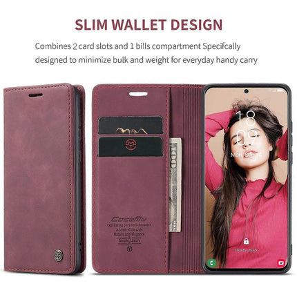 Compatible with Samsung Galaxy S21 FE Wallet Case Stand with Automatic Suction PU Leather Case Red Samsung.