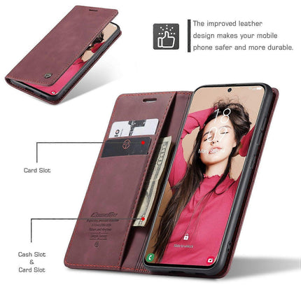 Compatible with Samsung Galaxy S21 FE Wallet Case Stand with Automatic Suction PU Leather Case Red Samsung.
