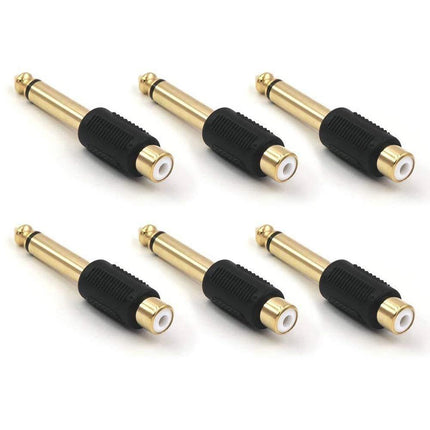 Audio Adapter 6.35mm Mono Male to RCA Female Cable Connector 6-Pack Compatible with Audio Equipment.