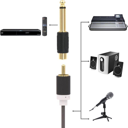 Audio Adapter 6.35mm Mono Male to RCA Female Cable Connector 6-Pack Compatible with Audio Equipment.