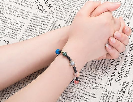 Solar System Bracelet with Nine Planets and Natural Stone Beads for Men and Women.