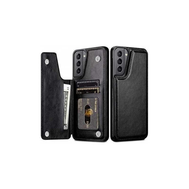 Compatible with Samsung Galaxy S22 Case Samsung Shockproof Card Holder 3-Compartment Flip Cover Black.