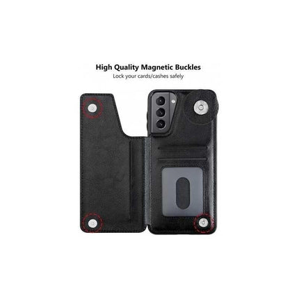 Compatible with Samsung Galaxy S22 Case Samsung Shockproof Card Holder 3-Compartment Flip Cover Black.