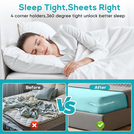 Invisible Sheet and Bed Cover Fastener Set of 4 White Keeps Sheets Tight Removable Storable.