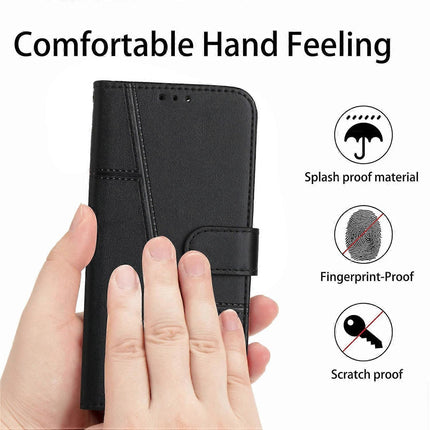Stitched Calfskin Case for Redmi 14C 4G (FMY) Black_yux Black.