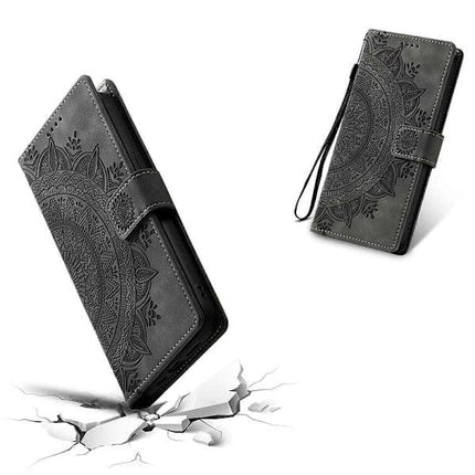 Compatible with iPhone 14 Pro Case Leather Wallet Embossed Totem Skin Feel Phone Cover.