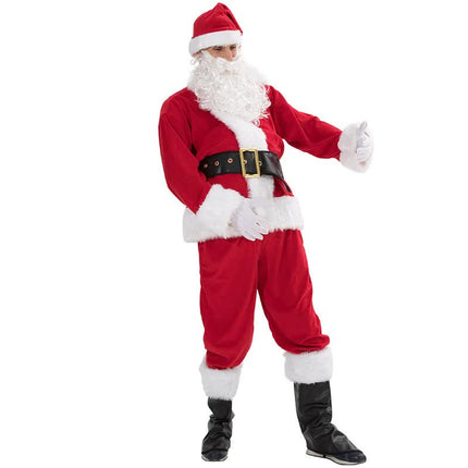 Santa Claus Costume 7 Parts Complete Set for Adults Cosplay with Elf XL 180-195cm.