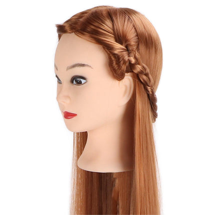 Hairdressing Mannequin Head Light Brown Hair Braid Styling Training Doll Head (with Makeup).