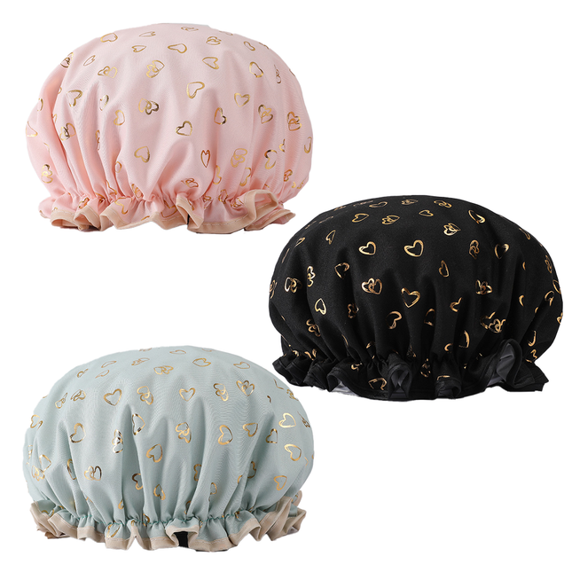 Shower Caps, 3-pack for women, waterproof and double layered.