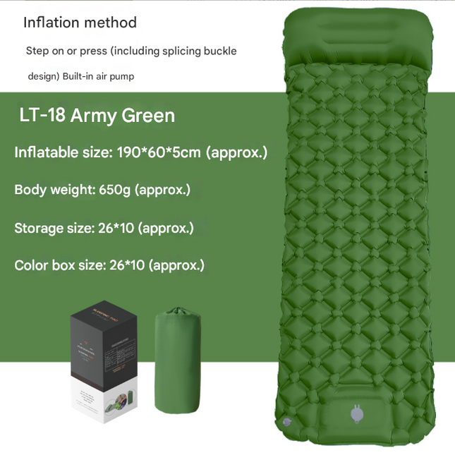 Self-Inflating Camping Mattress Compact Olive Green Lightweight Thick Inflatable Mat Compatible with Double Camping Single Mat Attachable.
