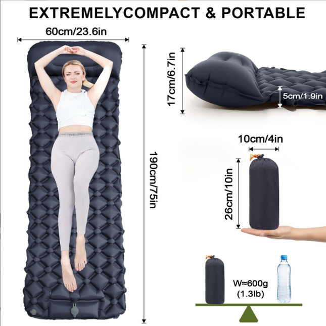 Camping Mattress Self-Inflating Lightweight Compact Single Double Attachable Inflatable Mat Navy.