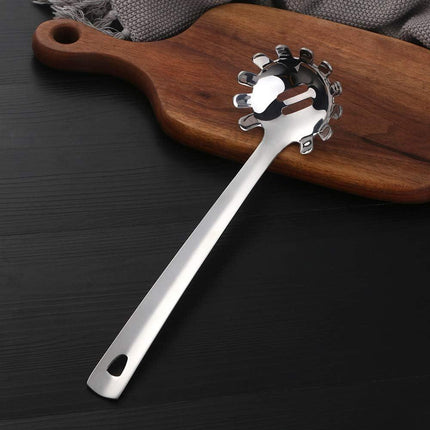 Stainless Steel Pasta Spoon: Spaghetti Server Fork & Noodles Ladle - Metal Pasta Claw for Kitchen Cooking (Silver).