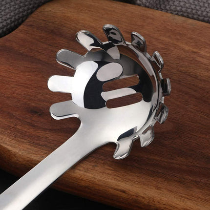 Stainless Steel Pasta Spoon: Spaghetti Server Fork & Noodles Ladle - Metal Pasta Claw for Kitchen Cooking (Silver).