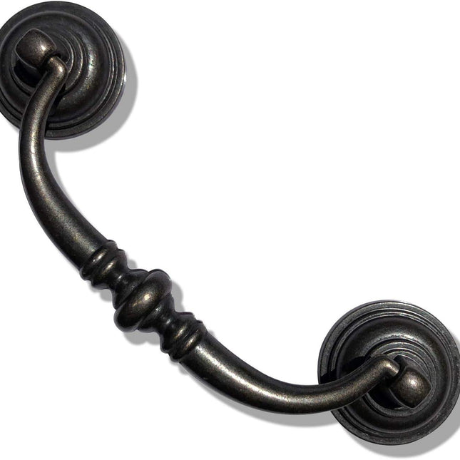6 Pack MOOD.SC 3.5in Hole Center Shabby Chic Drawer Kitchen Cabinet Drop Bail Pulls Handles (89mm/Antique Black).