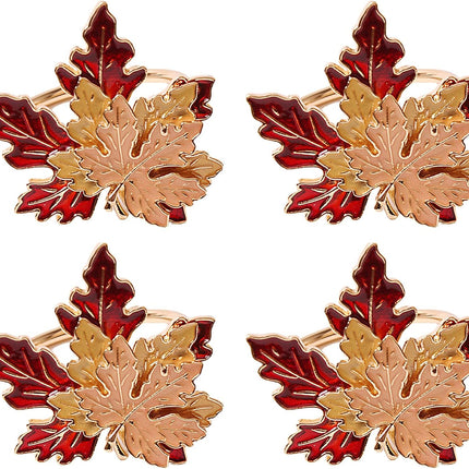 Fall Maple Leaf Napkin Rings Set of 4 Thanksgiving Maple Napkins Holder with Rhinestones Maple Leaves Serviette Buckle Holder for Fall Harvest Table Accessories Home Decor