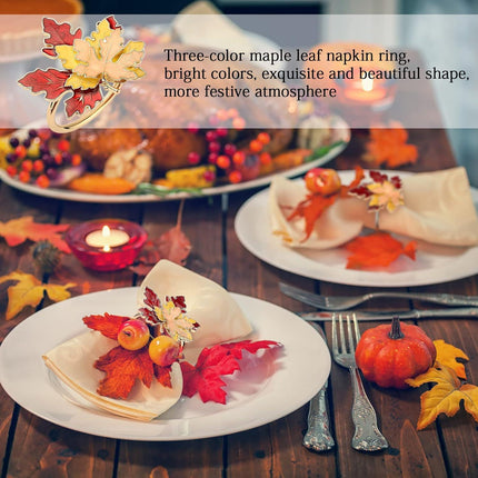 Fall Maple Leaf Napkin Rings Set of 4 Thanksgiving Maple Napkins Holder with Rhinestones Maple Leaves Serviette Buckle Holder for Fall Harvest Table Accessories Home Decor.