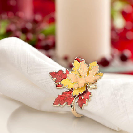 Fall Maple Leaf Napkin Rings Set of 4 Thanksgiving Maple Napkins Holder with Rhinestones Maple Leaves Serviette Buckle Holder for Fall Harvest Table Accessories Home Decor.