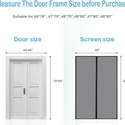 Magnetic Screen Door, Heavy Duty Self-Sealing, Screen Size 50"x81", Fit Door Size up to 48x80 Inches, Hands-Free Durable Fiberglass Screen Doors with Gravity Sticks, Push Pins, Frame Hook&Loop Strips.