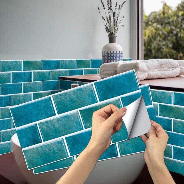 18 Sheet Peel and Stick Tile Backsplash Self Adhesive Removable Stick On Kitchen Backsplash Tiles 3D Vintage Wall Tiles Design Peacock Blue 5 91x11 81 inch.