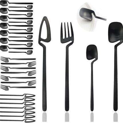 JASHII Flatware Set 32-piece Silverware Set Matte Finished Cutlery Set Service for 8 Include Knife/Fork/Spoon/Coffee spoon Dishwasher Safe (Black).