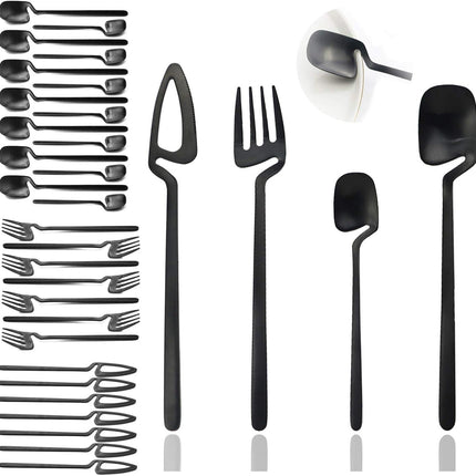 JASHII Flatware Set 32-piece Silverware Set Matte Finished Cutlery Set Service for 8 Include Knife/Fork/Spoon/Coffee spoon Dishwasher Safe (Black).