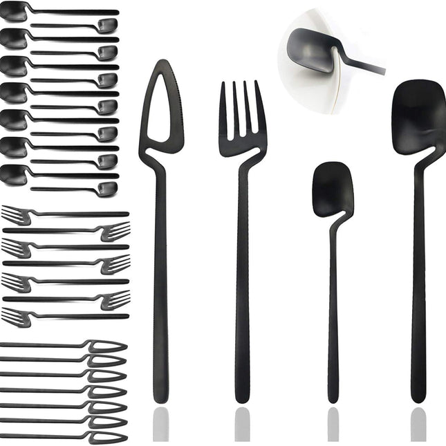 JASHII Flatware Set 32-piece Silverware Set Matte Finished Cutlery Set Service for 8 Include Knife/Fork/Spoon/Coffee spoon Dishwasher Safe (Black).