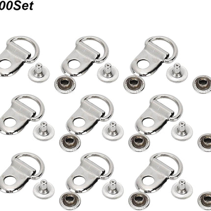 100 Sets D Ring Shoelace Buckle, Brass Metal Boot Lace Hooks Eyelet Repair Kit Bag Rivet Tool For Shoe Leather Diy Craft Boot Silver 9x14mm.