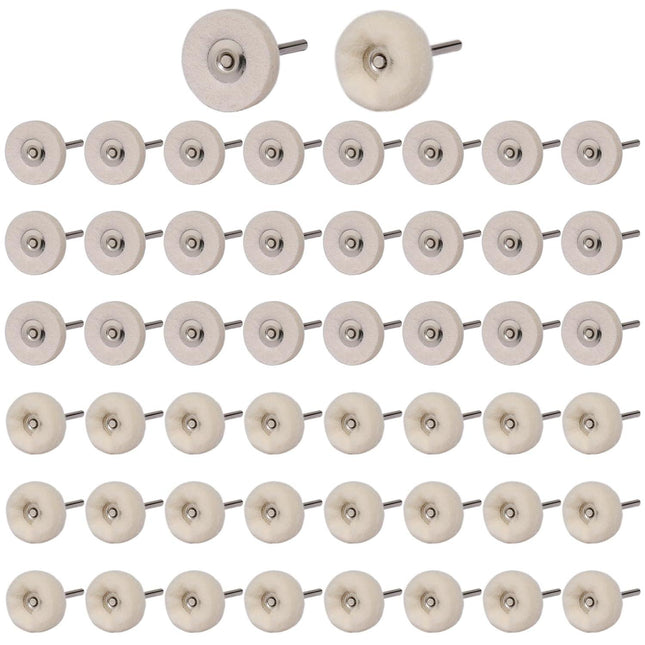 50 PCS 1 Inch Wool Felt Polishing Accessory Kits, 25 Each Spherical/Flat Buffing Wheels for Proxxon Dremel Rotary Tool - 1/8" Shank, Ideal for Wood Metal Jewelry and Glass Polishing.