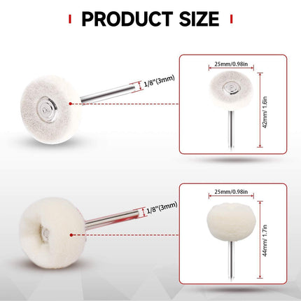 50 PCS 1 Inch Wool Felt Polishing Accessory Kits, 25 Each Spherical/Flat Buffing Wheels for Proxxon Dremel Rotary Tool - 1/8" Shank, Ideal for Wood Metal Jewelry and Glass Polishing.