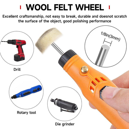 50 PCS 1 Inch Wool Felt Polishing Accessory Kits, 25 Each Spherical/Flat Buffing Wheels for Proxxon Dremel Rotary Tool - 1/8" Shank, Ideal for Wood Metal Jewelry and Glass Polishing.