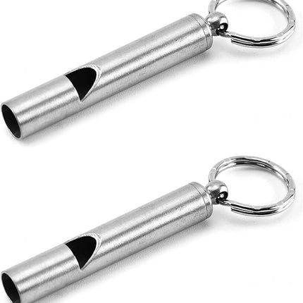 2PCS Mini Stainless Steel Survival Whistle Perfect for Camping, Hiking and Boating Loud Emergency Whistle with Far Distance Rang for Sporting Events and Call Your Dog，Keychain Included.