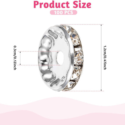 Rhinestone Beads for Pens Making, 100 Pcs 12mm Bulk Beadable Spacer Beads Rhinestone Bead Glitter Wave Diamond Crystal Bead for DIY Pens Bracelet Jewelry Making Craft Supplies(Style2).