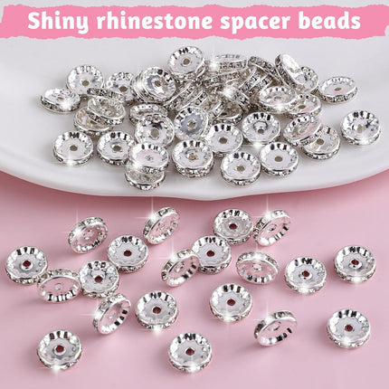 Rhinestone Beads for Pens Making, 100 Pcs 12mm Bulk Beadable Spacer Beads Rhinestone Bead Glitter Wave Diamond Crystal Bead for DIY Pens Bracelet Jewelry Making Craft Supplies(Style2).