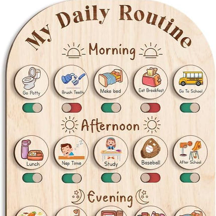 Daily Routine Chart for Kids, Visual Schedule, Routine Chart for Toddlers 3-5, Morning Bedtime Routine Chart for Toddlers, Wooden Chore Chart for Kids.