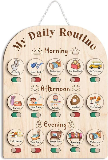 Daily Routine Chart for Kids, Visual Schedule, Routine Chart for Toddlers 3-5, Morning Bedtime Routine Chart for Toddlers, Wooden Chore Chart for Kids.