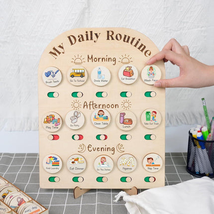 Daily Routine Chart for Kids, Visual Schedule, Routine Chart for Toddlers 3-5, Morning Bedtime Routine Chart for Toddlers, Wooden Chore Chart for Kids.