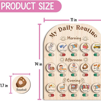Daily Routine Chart for Kids, Visual Schedule, Routine Chart for Toddlers 3-5, Morning Bedtime Routine Chart for Toddlers, Wooden Chore Chart for Kids.