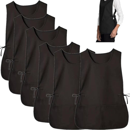 6 Pack Cobbler Apron for Women Men, Universal Adult Smock Aprons with 2 Pockets, Black Waterproof Cleaning Apron for Painting, Work, Hairstylist, Housekeeping, Kitchen, Unisex.