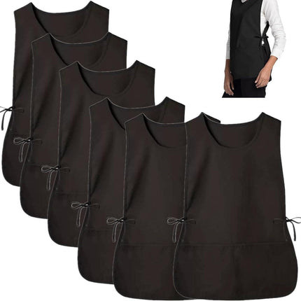 6 Pack Cobbler Apron for Women Men, Universal Adult Smock Aprons with 2 Pockets, Black Waterproof Cleaning Apron for Painting, Work, Hairstylist, Housekeeping, Kitchen, Unisex.