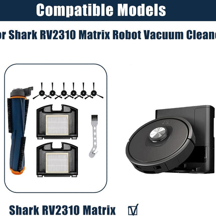 10 Pack Replacement Parts Set for Shark RV2310 Matrix Robot Vacuum Cleaner 1 Main Brush 2 HEPA Filters 6 Side Brushes 1 Cleaning Brush.