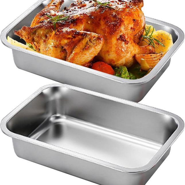 2PCS Stainless Steel Baking Pans, 9x13 Inch Rectangle Lasagna Pan, Stackable Deep Dish for Brownie, Casserole, Cookie.
