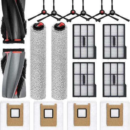 17 Pack Replacement Parts Kit for eufy E25 Omni / E28 Omn Robot Vacuum, 1 Set Main Brush, 2 Roller Mop, 6 Side Brush, 4 HEPA Filter, 4 Dust Bag.