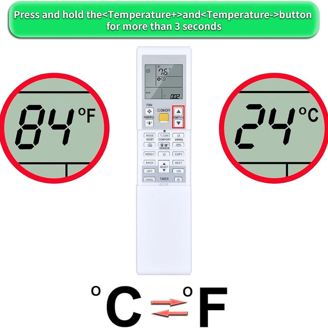 Replacement for DAIKIN AC Air Conditioner Remote Control, Compatible with ARC452A9 ARC452A10 ARC452A19 ARC452A20 ARC452A21 ARC452A23 ARC466A36.