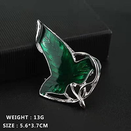 Alloy Elven Leaf Brooch - Green Leaf Clasp Pin - Elven Cloak Clasp - Costume Accessory - Movie Inspired - Gift for Elves Fans.